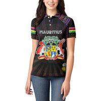 Personalized Mauritius Roots Women Polo Shirt African Map in Fingerprint and Tribal Colors