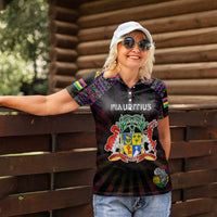 Personalized Mauritius Roots Women Polo Shirt African Map in Fingerprint and Tribal Colors