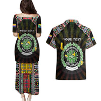 Personalized Comoros Roots Couples Matching Puletasi and Hawaiian Shirt African Map in Fingerprint and Tribal Colors