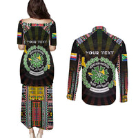 Personalized Comoros Roots Couples Matching Puletasi and Long Sleeve Button Shirt African Map in Fingerprint and Tribal Colors