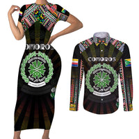 Personalized Comoros Roots Couples Matching Short Sleeve Bodycon Dress and Long Sleeve Button Shirt African Map in Fingerprint and Tribal Colors