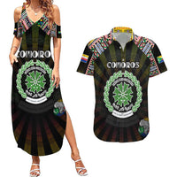 Personalized Comoros Roots Couples Matching Summer Maxi Dress and Hawaiian Shirt African Map in Fingerprint and Tribal Colors
