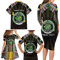 Personalized Comoros Roots Family Matching Long Sleeve Bodycon Dress and Hawaiian Shirt African Map in Fingerprint and Tribal Colors