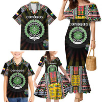 Personalized Comoros Roots Family Matching Mermaid Dress and Hawaiian Shirt African Map in Fingerprint and Tribal Colors