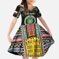 Personalized Comoros Roots Family Matching Off The Shoulder Long Sleeve Dress and Hawaiian Shirt African Map in Fingerprint and Tribal Colors