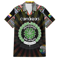 Personalized Comoros Roots Family Matching Off The Shoulder Long Sleeve Dress and Hawaiian Shirt African Map in Fingerprint and Tribal Colors