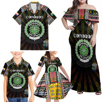 Personalized Comoros Roots Family Matching Off Shoulder Maxi Dress and Hawaiian Shirt African Map in Fingerprint and Tribal Colors