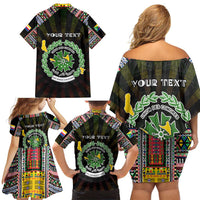 Personalized Comoros Roots Family Matching Off Shoulder Short Dress and Hawaiian Shirt African Map in Fingerprint and Tribal Colors