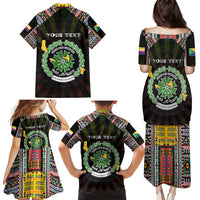 Personalized Comoros Roots Family Matching Puletasi and Hawaiian Shirt African Map in Fingerprint and Tribal Colors