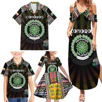 Personalized Comoros Roots Family Matching Summer Maxi Dress and Hawaiian Shirt African Map in Fingerprint and Tribal Colors