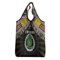 Comoros Roots Grocery Bag African Map in Fingerprint and Tribal Colors