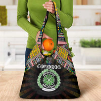 Comoros Roots Grocery Bag African Map in Fingerprint and Tribal Colors