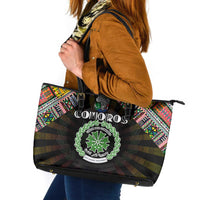 Comoros Roots Leather Tote Bag African Map in Fingerprint and Tribal Colors
