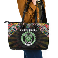 Comoros Roots Leather Tote Bag African Map in Fingerprint and Tribal Colors