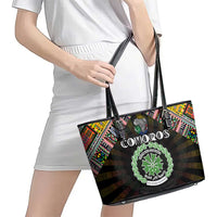 Comoros Roots Leather Tote Bag African Map in Fingerprint and Tribal Colors