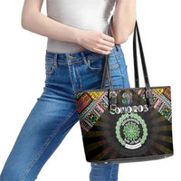 Comoros Roots Leather Tote Bag African Map in Fingerprint and Tribal Colors