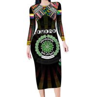 Personalized Comoros Roots Long Sleeve Bodycon Dress African Map in Fingerprint and Tribal Colors