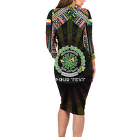 Personalized Comoros Roots Long Sleeve Bodycon Dress African Map in Fingerprint and Tribal Colors