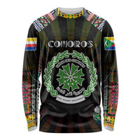 Personalized Comoros Roots Long Sleeve Shirt African Map in Fingerprint and Tribal Colors