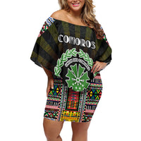 Personalized Comoros Roots Off Shoulder Short Dress African Map in Fingerprint and Tribal Colors