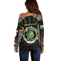 Personalized Comoros Roots Off Shoulder Sweater African Map in Fingerprint and Tribal Colors