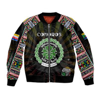 Personalized Comoros Roots Sleeve Zip Bomber Jacket African Map in Fingerprint and Tribal Colors