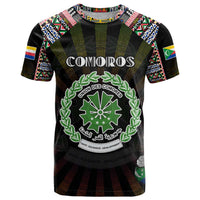 Personalized Comoros Roots T Shirt African Map in Fingerprint and Tribal Colors