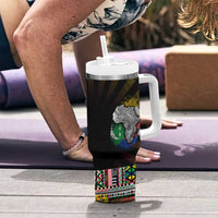 Comoros Roots Tumbler With Handle African Map in Fingerprint and Tribal Colors