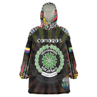 Personalized Comoros Roots Wearable Blanket Hoodie African Map in Fingerprint and Tribal Colors
