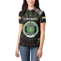 Personalized Comoros Roots Women Polo Shirt African Map in Fingerprint and Tribal Colors