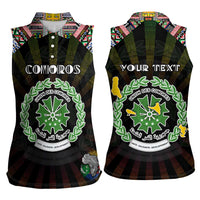 Personalized Comoros Roots Women Sleeveless Polo Shirt African Map in Fingerprint and Tribal Colors