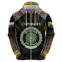 Personalized Comoros Roots Zip Hoodie African Map in Fingerprint and Tribal Colors