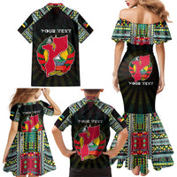 Personalized Mozambique Roots Family Matching Mermaid Dress and Hawaiian Shirt African Map in Fingerprint and Tribal Colors