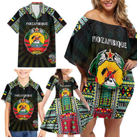 Personalized Mozambique Roots Family Matching Off Shoulder Short Dress and Hawaiian Shirt African Map in Fingerprint and Tribal Colors