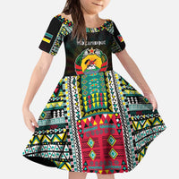 Personalized Mozambique Roots Kid Short Sleeve Dress African Map in Fingerprint and Tribal Colors