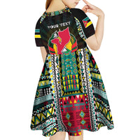 Personalized Mozambique Roots Kid Short Sleeve Dress African Map in Fingerprint and Tribal Colors