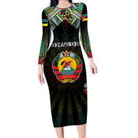 Personalized Mozambique Roots Long Sleeve Bodycon Dress African Map in Fingerprint and Tribal Colors