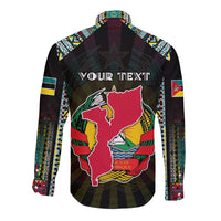 Personalized Mozambique Roots Long Sleeve Button Shirt African Map in Fingerprint and Tribal Colors