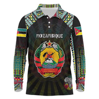 Personalized Mozambique Roots Long Sleeve Polo Shirt African Map in Fingerprint and Tribal Colors