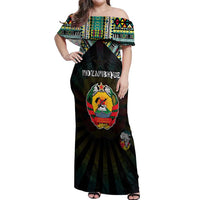 Personalized Mozambique Roots Off Shoulder Maxi Dress African Map in Fingerprint and Tribal Colors