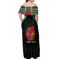 Personalized Mozambique Roots Off Shoulder Maxi Dress African Map in Fingerprint and Tribal Colors