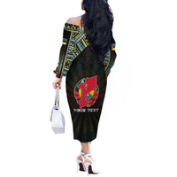 Personalized Mozambique Roots Off The Shoulder Long Sleeve Dress African Map in Fingerprint and Tribal Colors