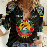 Personalized Mozambique Roots Women Casual Shirt African Map in Fingerprint and Tribal Colors