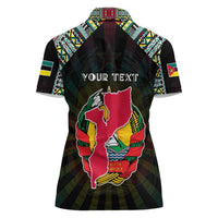 Personalized Mozambique Roots Women Polo Shirt African Map in Fingerprint and Tribal Colors