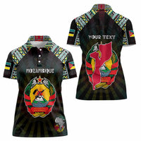 Personalized Mozambique Roots Women Polo Shirt African Map in Fingerprint and Tribal Colors