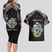 Personalized Seychelles Roots Couples Matching Long Sleeve Bodycon Dress and Hawaiian Shirt African Map in Fingerprint and Tribal Colors