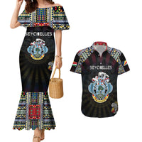Personalized Seychelles Roots Couples Matching Mermaid Dress and Hawaiian Shirt African Map in Fingerprint and Tribal Colors
