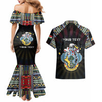 Personalized Seychelles Roots Couples Matching Mermaid Dress and Hawaiian Shirt African Map in Fingerprint and Tribal Colors