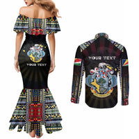 Personalized Seychelles Roots Couples Matching Mermaid Dress and Long Sleeve Button Shirt African Map in Fingerprint and Tribal Colors