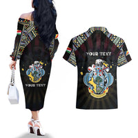 Personalized Seychelles Roots Couples Matching Off The Shoulder Long Sleeve Dress and Hawaiian Shirt African Map in Fingerprint and Tribal Colors